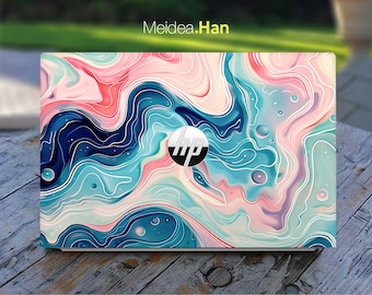 Hp Laptop Skin Personalized Creative pink blue wave design For Women  For Spectre Envy Pavilion Victus Omen Elite Probook