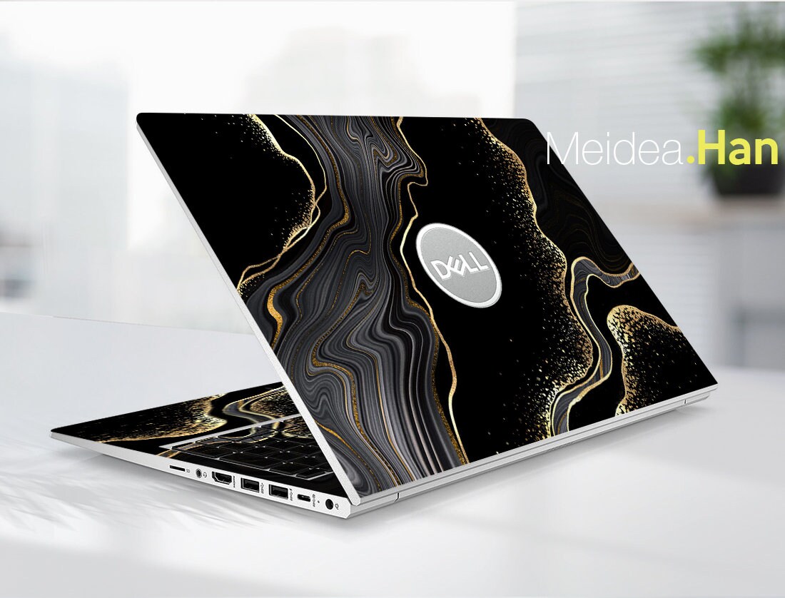 DELL Laptop Decals Skin Customized Golden Curve Black Background for ...