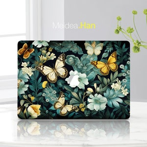 Laptop Skins Apple Macbook Skin Vinyl Decal Personalized Customizable Black Aesthetic Butterfly Pattern Designed Art Accessories