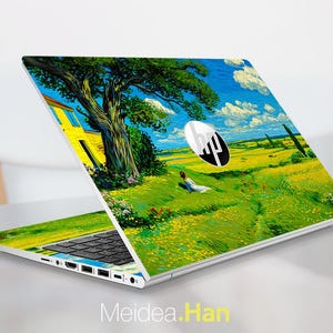Hp 17-Cw Skin Laptop Decal Protective Film Birthday Gift Set Oil Painting Grass Design for Spectre Envy Pavilion Victus Omen Elite Probook