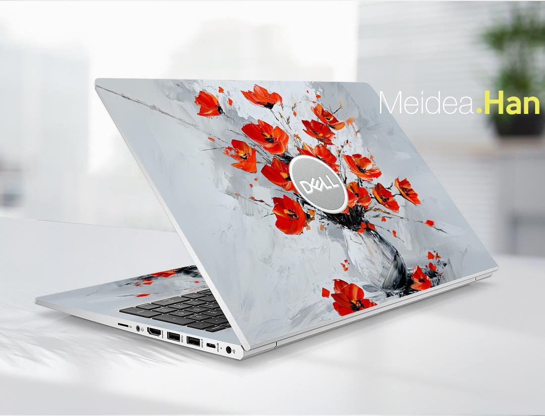 Dell Laptop Skin Top Surface Decal Custom Sticker Red Flowers Oil ...