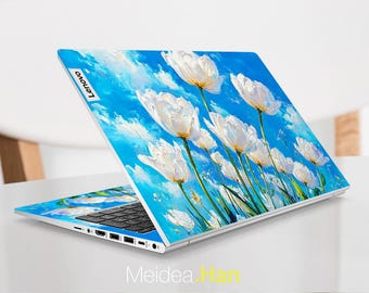 Laptop Lenovo Legion Pro 5 16AFR10 Custom Gift Vinyl Decal White Floral Pattern for Legion Yoga Slim Thinkpad Thinkbook Ideapad Series