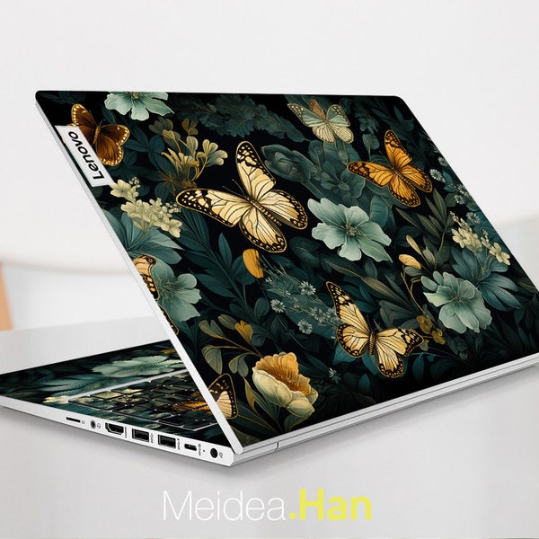 Laptop Skins Lenovo Ideapad 3 Vinyl Decal Personalized Customizable Black Aesthetic Butterfly Pattern For Yoga Legion Thinkpad Thinkbook