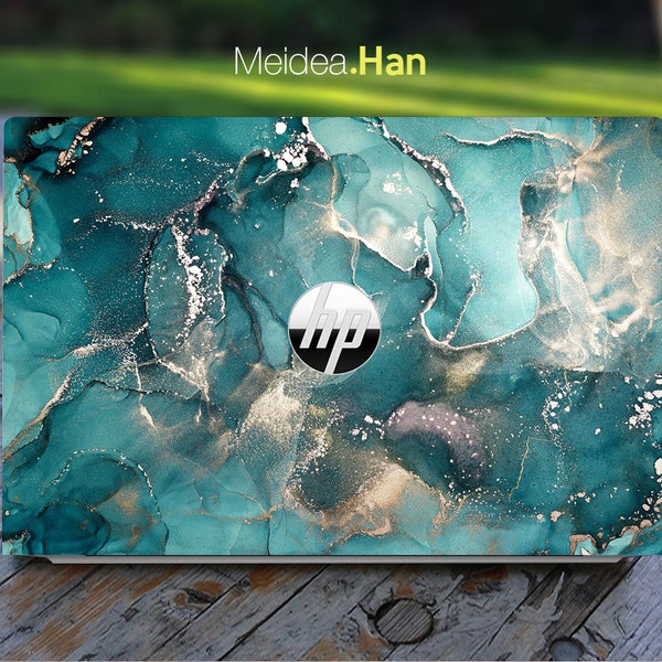 Custom Laptop Skin Hp Accessories Vinyl Decals Personalized Gift Teal Marble Texture For Spectre Envy Pavilion Victus Omen Elite Probook