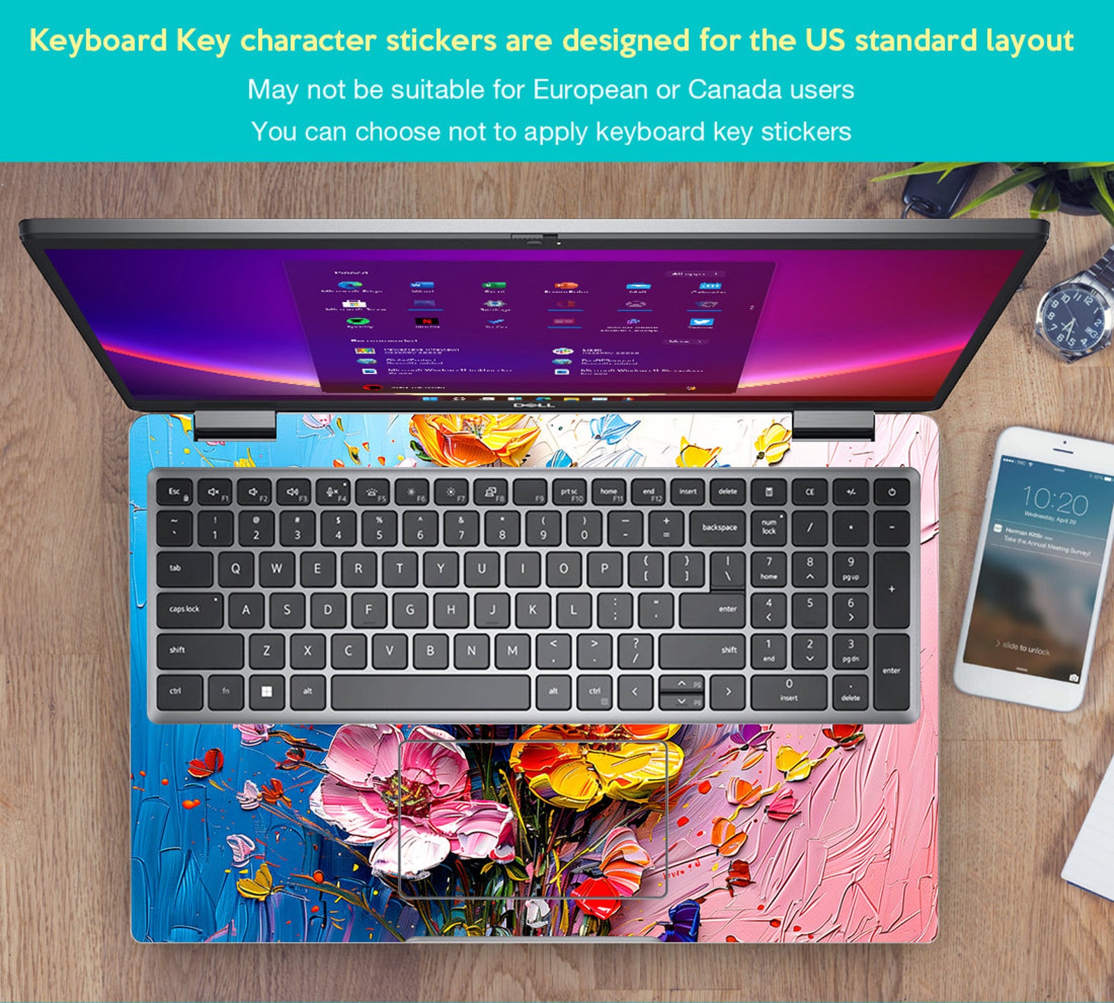 Custom Laptop Skin Hp Accessories Unique Gift Pink Flowers Patterns Oil ...