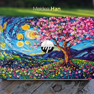 Hp Custom Decal Laptop Personalized Sticker Oil Painting Colorful Flower Sea Design Custom Gift For Spectre Envy Victus Omen Elite Probook