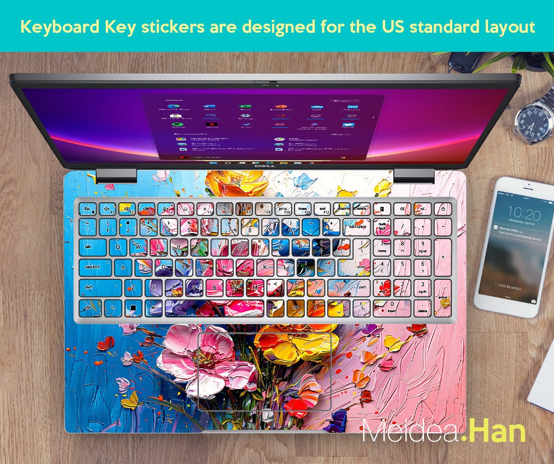 Custom Laptop Skin Dell Decals Personalization Gift Romantic Flower Oil ...