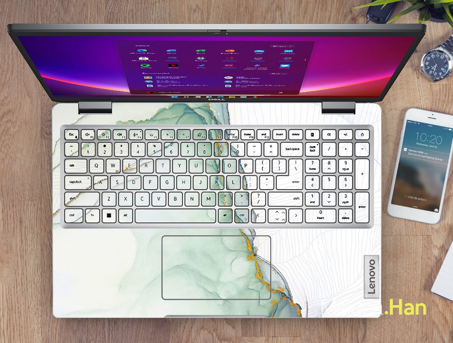 Lenovo Laptop Skins Personalized Gift Green Simple Lines Vinyl Etsy