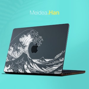 Pellicola protettiva per laptop trasparente stampata in giapponese con motivo a onde personalizzato, pellicola protettiva per Macbook Air, regalo con decalcomania