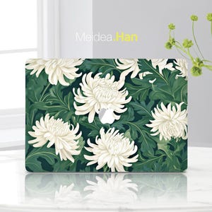 Macbook Protector Apple Ultra-thin Skin Laptop Sticker White flower design Green Background Personalized Gifts Mac Pro Sticker Vinyl Decal