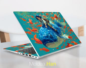 Hp 15-Fc Laptop Aufkleber Vinyl Aufkleber Personalisiertes Geschenk Anpassbares Ölgemälde Fischdesign für Spectre Envy Victus Omen Elite Probook