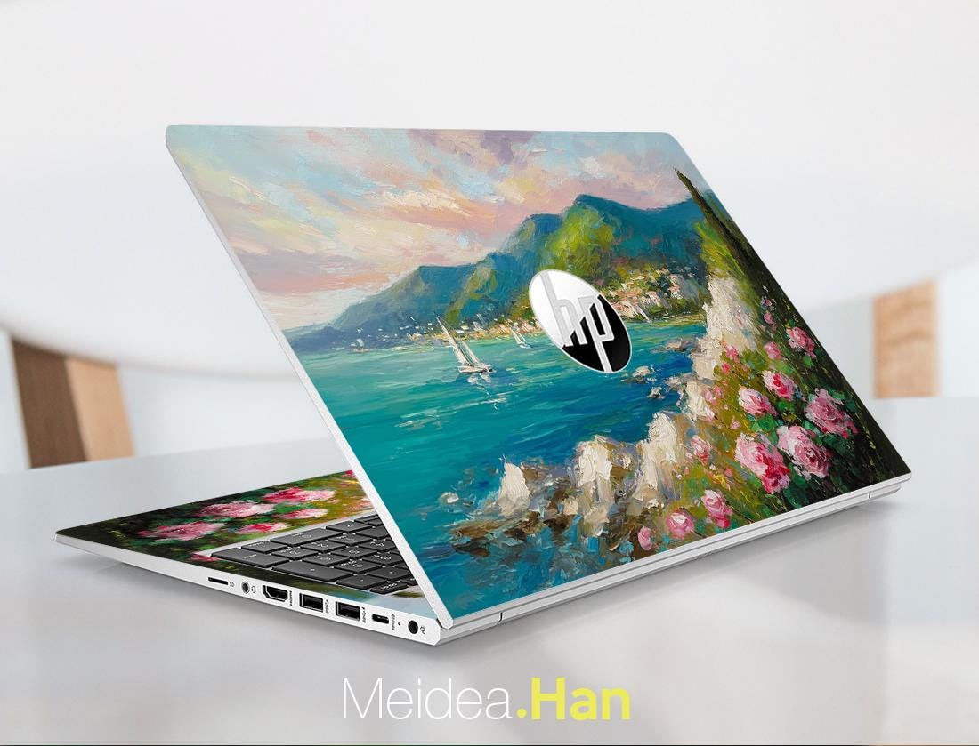 Hp Omnibook X 14t-fm Laptop Skin Unique Art Gift Oil Painting Seaside ...