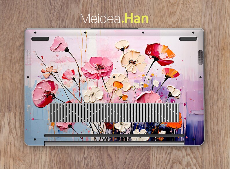 Custom Laptop Skin Hp Accessories Unique Gift Pink Flowers Patterns Oil ...