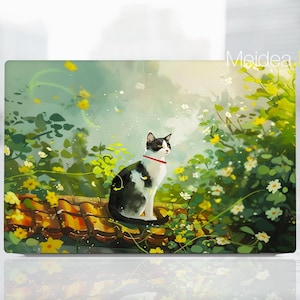 Custom Laptop Skin Dell 15 Inch Back To School Gift Cute Cartoon Kitten Pattern Unique Sticker for Xps Latitude Inspiron Alienware Precison