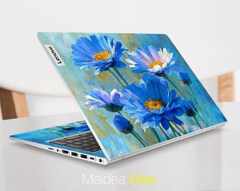 Skin personalizado para Legion 7 16IRX9, accesorio Lenovo, diseño de flores con pintura al óleo azul para Legion Yoga Thinkpad Thinkbook Ideapad Series
