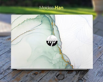 Hp Laptop Marble Skin Personalized Gift Customizable Green Watercolor Vinyl for Spectre Envy Pavilion Victus Omen Elite Probook