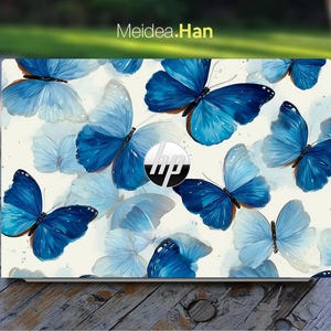 HP OmniBook 14-fm Laptop Case Custom Art Decal Blue Butterfly Pattern Vinyl Sticker Gift for Spectre Envy Pavilion Victus Omen Elite Probook