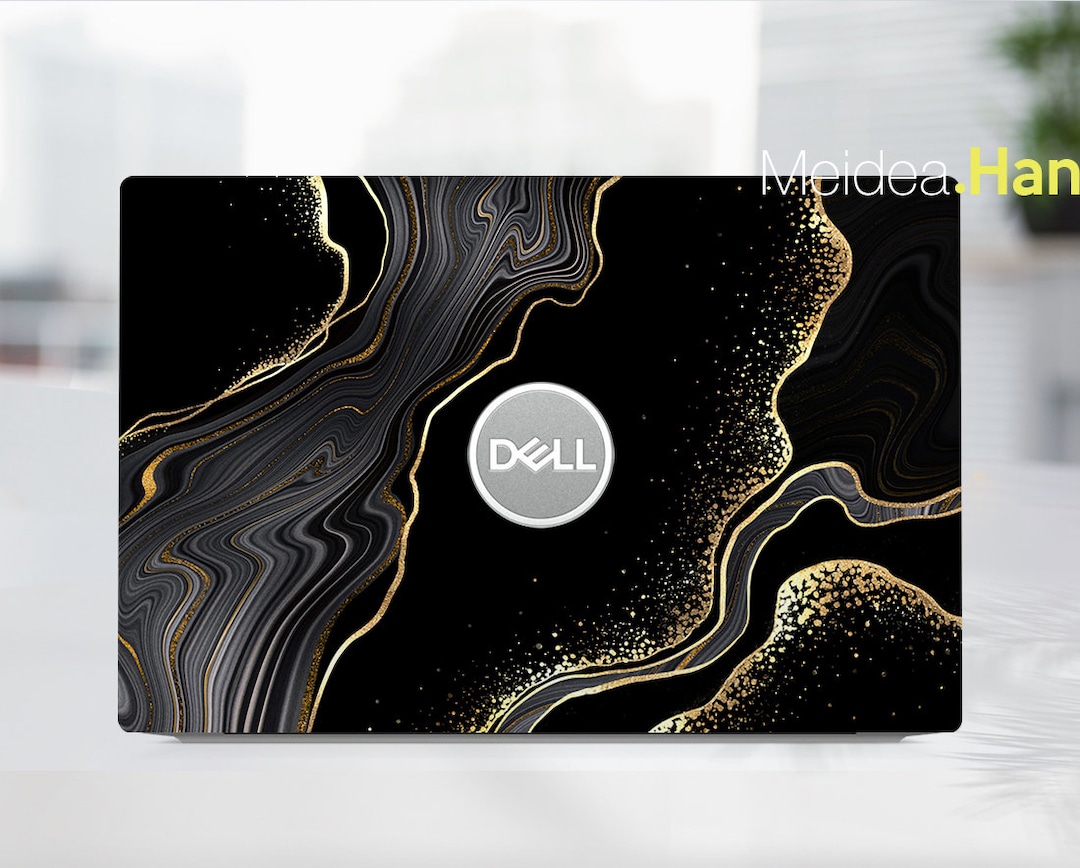 DELL Laptop Decals Skin Customized Golden Curve Black Background for