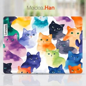 Lenovo Laptop Skin Custom Sticker Cute Watercolor Cat Design Personalized Gift Vinyl Decal for Legion Yoga Slim Thinkpad Thinkbook Ideapad