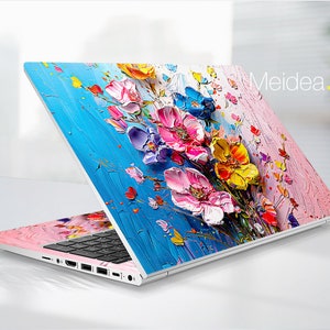 Custom Laptop Skin Hp Accessories Unique Gift Pink Flowers Patterns Oil ...