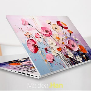 Custom Laptop Skin Hp Accessories Unique Gift Pink Flowers Patterns Oil Painting Designs For Spectre Envy Pavilion Victus Omen Elite Probook