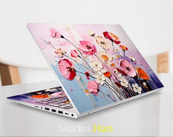 Custom Laptop Skin Hp Accessories Unique Gift Pink Flowers Patterns Oil Painting Designs For Spectre Envy Pavilion Victus Omen Elite Probook