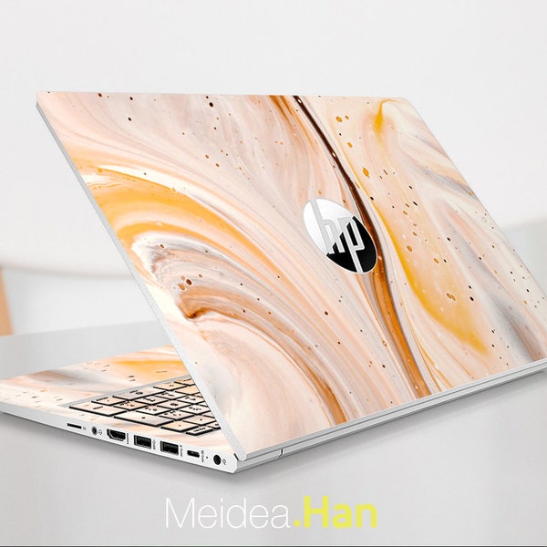 Laptop Skins Christmas Gifts Hp Noetbook Custom Decals Personalised Yellow Marble Texture For Spectre Envy Victus Omen Elite Probook