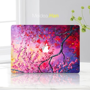 Laptop Skin Protect Sticker Pink Flower Oil Painting Design Gift for Women Mac Stylish Mac Protector Custom Decal Apple Skin Art Display