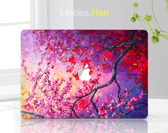 Laptop Skin Protect Sticker Pink Flower Oil Painting Design Gift for Women Mac Stylish Mac Protector Custom Decal Apple Skin Art Display