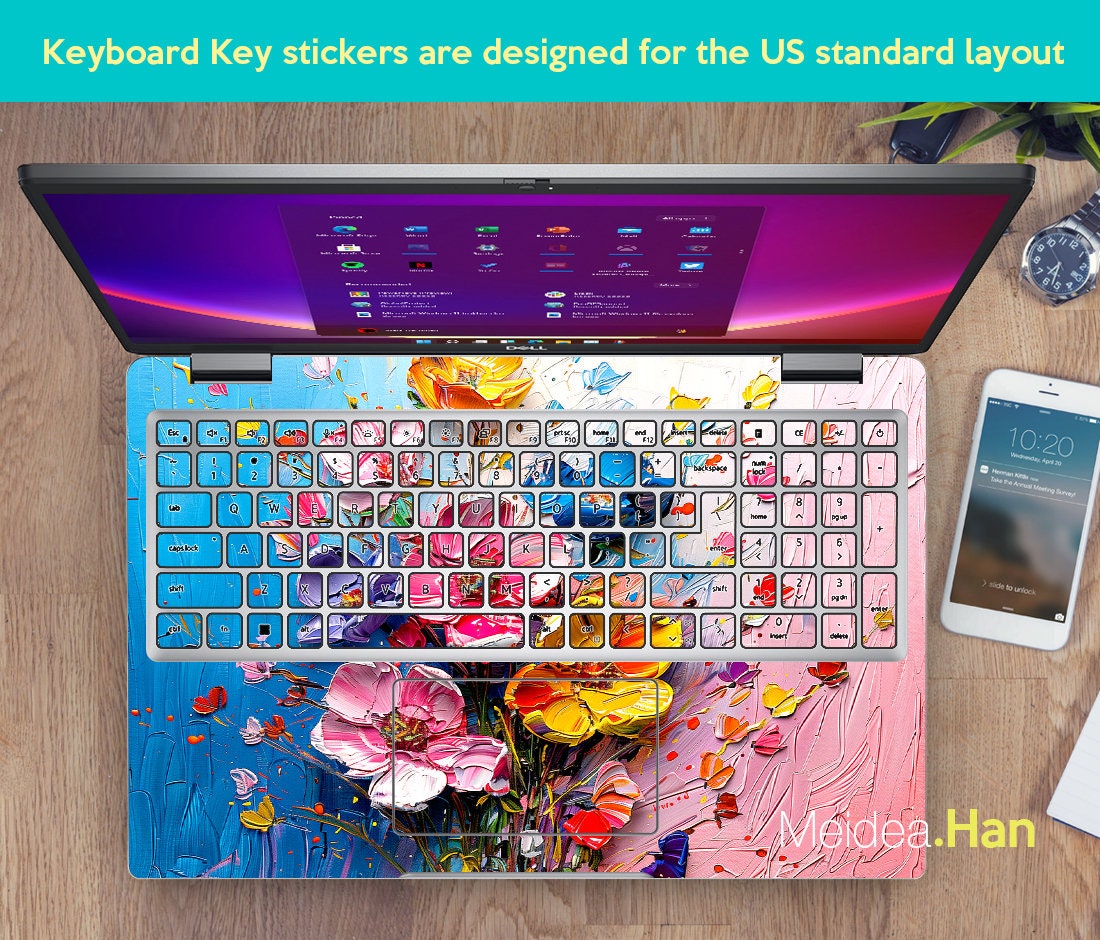 Custom Laptop Skin Hp Accessories Unique Gift Pink Flowers Patterns Oil ...