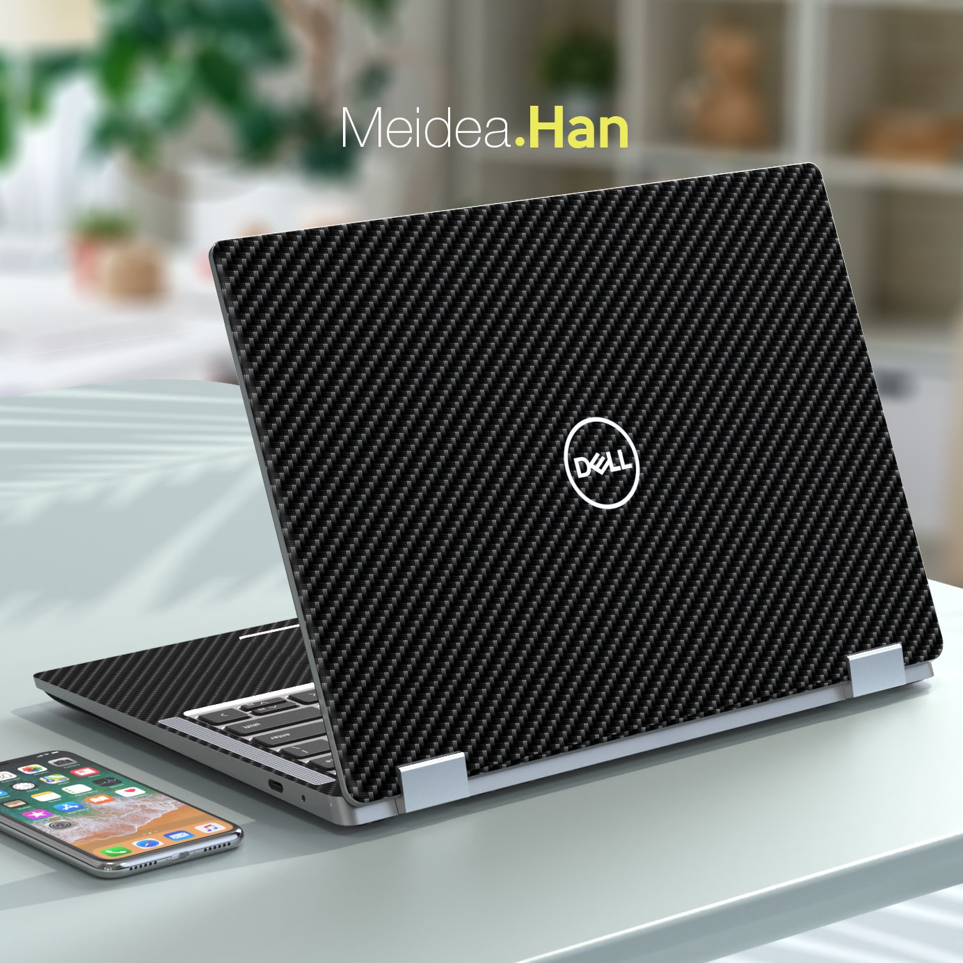 Dell Skin Black Carbon Fiber Solid Color Skin  Laptop Decal Personalized Gift Unique Design for Xps Latitude Inspiron Alienware Precison