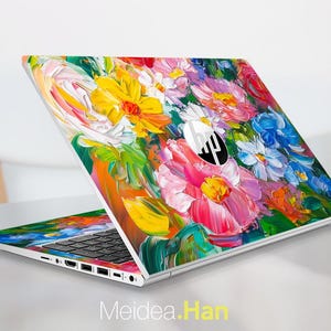 Hp Accessories Custom Laptop Skin Unique Gift Pink Flowers Patterns Oil ...