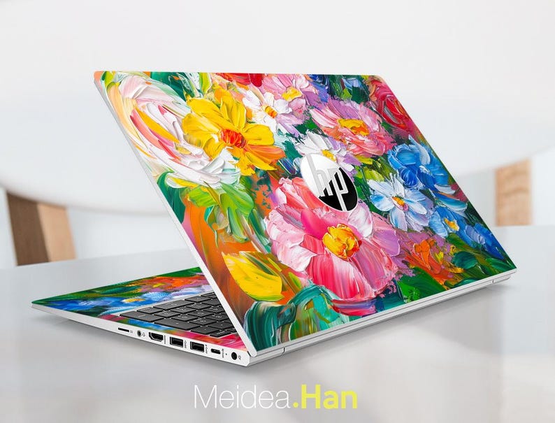 Hp Accessories Custom Laptop Skin Unique Gift Pink Flowers Patterns Oil ...