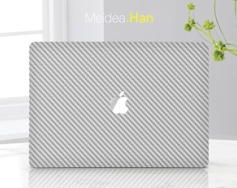 Custodia protettiva in fibra di carbonio argento per Macbook, accessorio Apple, regalo personalizzato unico, adesivo per Mac, elegante adesivo per Macbook, adesivo in vinile