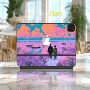 Ipad Mini Smart Keyboard Sticker Romantic Flower Sea Design Valentine&#39;s Day Gift for Magic Keyboard Smart Folio Smart Keyboard Decal
