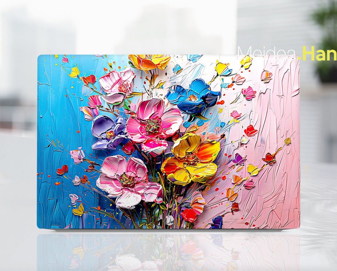 Custom Laptop Skin Hp Accessories Unique Gift Pink Flowers Patterns Oil ...