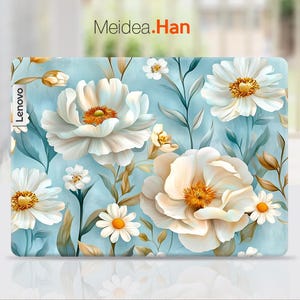 Lenovo Yoga Skin Custom Decal Personalized Gift White Flower Art Design Vinyl Sticker for Lenovo Slim Legion Ideapad Yoga Thinkbook Thinkpad