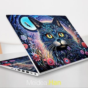 Custom Laptop Skin Hp Pavilion X360 Cute Decal Personalised Gift Black Cat Pattern Flowers Design For Spectre Envy Victus Omen Elite Probook