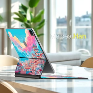 Tablet Decal Skin Traditional Style Pink House Design Gift for Daughter Magic Keyboard Smart Keyboard Folio Smart Folio Magic Keyboard Vinyl