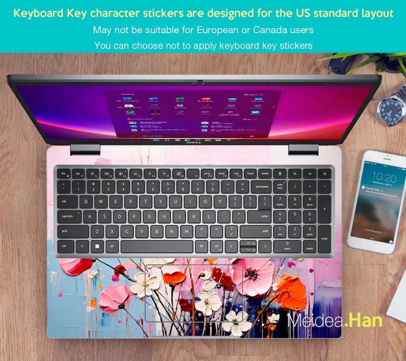 Custom Laptop Skin Hp Accessories Unique Gift Pink Flowers Patterns Oil ...