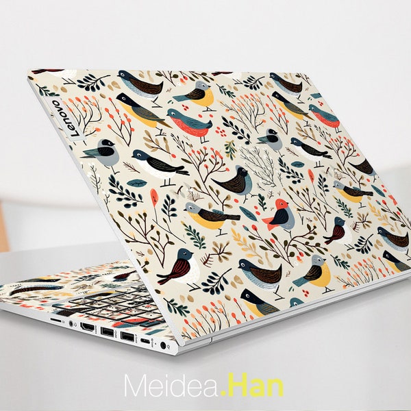Custom Laptop Skin Lenovo Yoga Decals Personalization White Series Design Bird Pattern For Yoga Slim Legion Thinkbook Ideapad Thinkpad