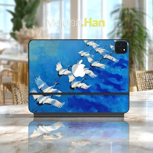 Apple Magic Keyboard Stickers Custom Oil Painting White Crane Pattern Custom Gift for Magic Keyboard Smart Folio Magic Keyboard Folio Vinyl