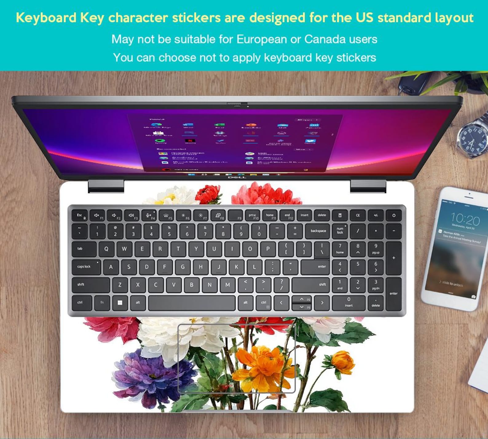 Custom Laptop Case Dell 15 DC15250 Decal Beautiful Flower Bouquet ...