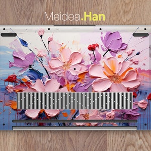 Custom Laptop Skin Hp Accessories Unique Gift Pink Flowers Patterns Oil ...