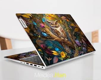 ノートパソコントップ保護用 Lenovo Legion 7 デカール カスタムステッカー ブラウン フクロウデザイン アートデザイン Legion Yoga Slim Thinkpad Thinkbook Ideapad用