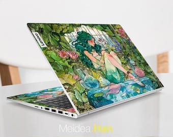 Laptop Decal for Lenovo IdeaPad Slim 3 15AHP10 Decal Gift Custom Sticker Green Girl Design for Legion Yoga Slim Thinkpad Thinkbook Ideapad