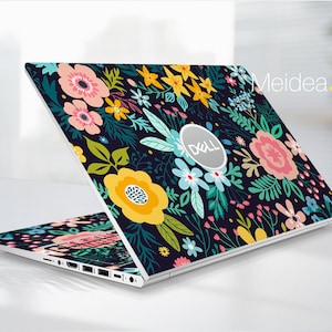 Dell Laptop Skin xps 13 9310 Personalized Customizable Black Flowers Gift For Women For Xps Latitude Inspiron Vostro Precision