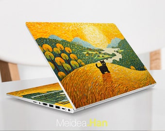 Custom Laptop Skin Hp Envy Vinyl Decals Personalised Yellow Oil Painting Design Cat Cartoon For Spectre Pavilion Victus Omen Elite Probook