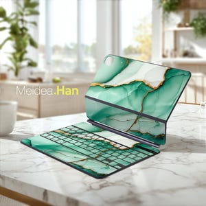 Ipad Air 2025 Smart Folio Sticker Cyan Marble Pattern Father&#39;s Day Gift for Magic Keyboard Folio Smart Folio Magic Keyboard Folio
