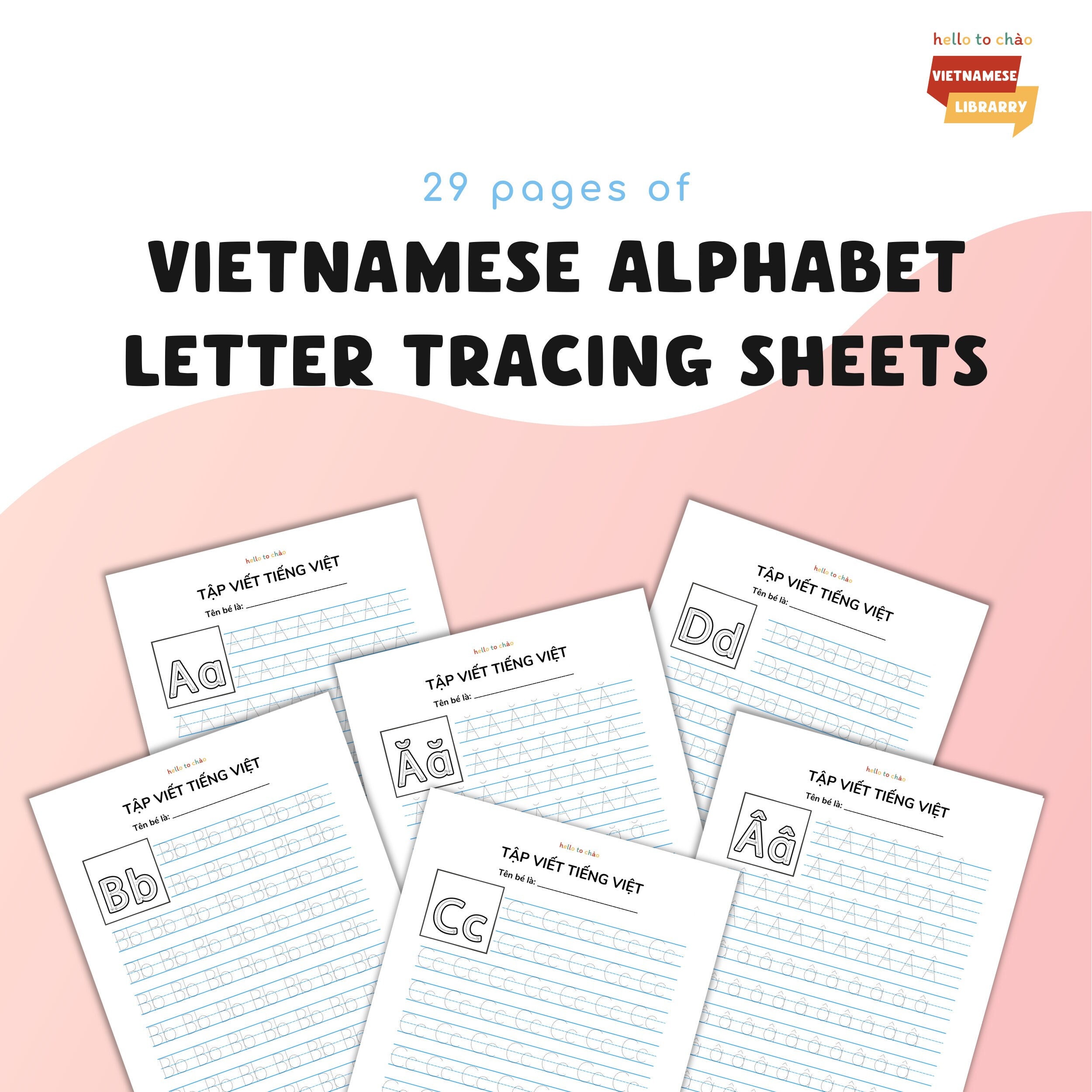 Printable Vietnamese Alphabet Letter Tracing Sheets Teach Etsy
